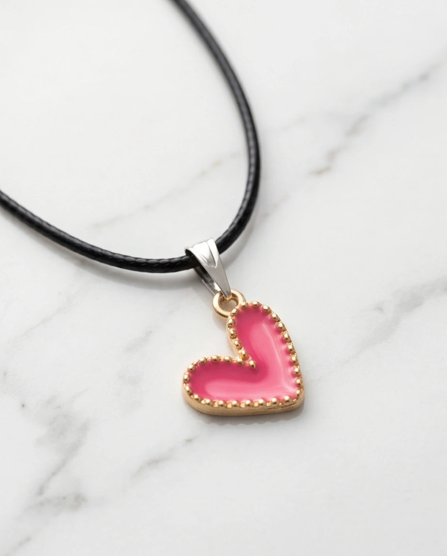 Gold and Pink Beaded Heart Necklace
