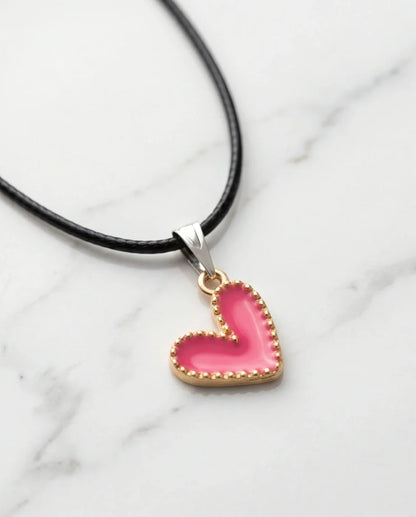 Gold and Pink Beaded Heart Necklace