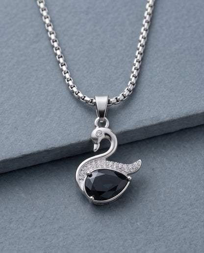 Silver Black Crystal Swan Pendant Necklace