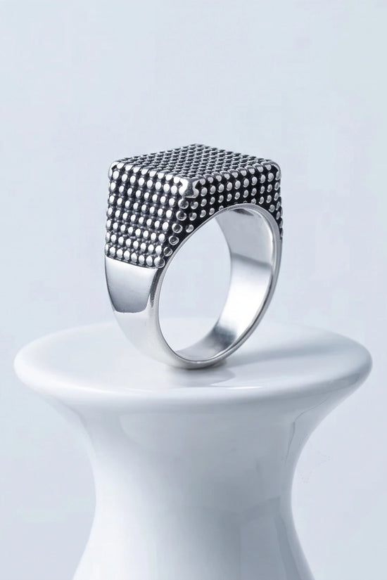 Vintage Sterling Silver Industrial Micro-Beaded Signet Ring