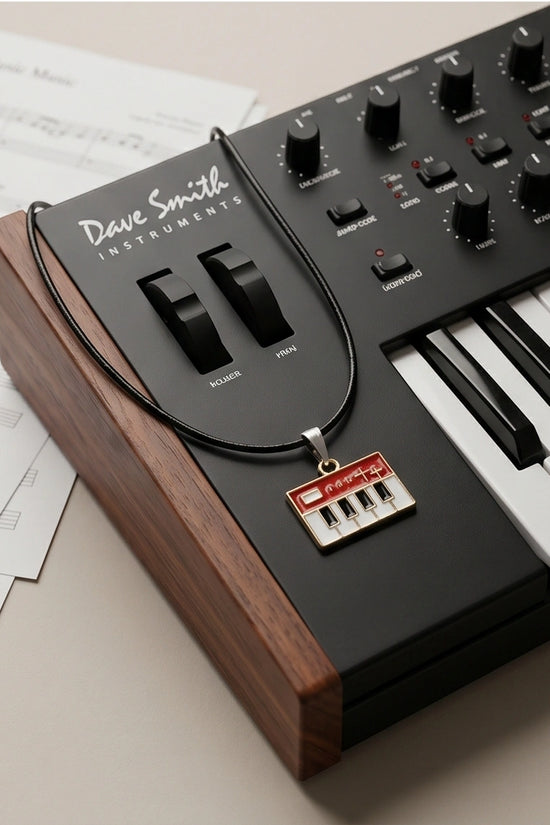 Gold and Red Synthesizer Keyboard Necklace
