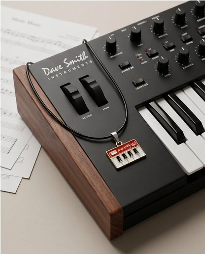 Gold and Red Synthesizer Keyboard Necklace