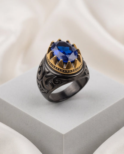 Royal Sapphire Crowned Filigree Signet Ring