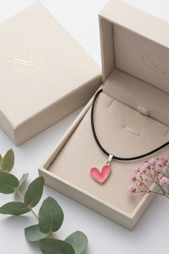Gold and Pink Beaded Heart Necklace
