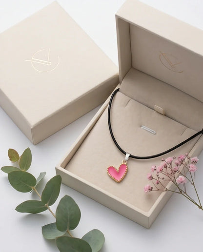 Gold and Pink Beaded Heart Necklace