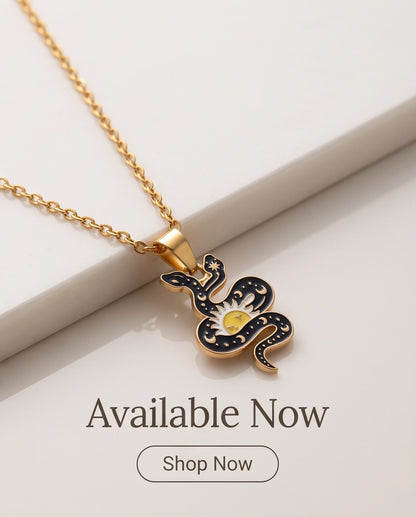 Gold Sunburst Serpent Enamel Pendant Necklace