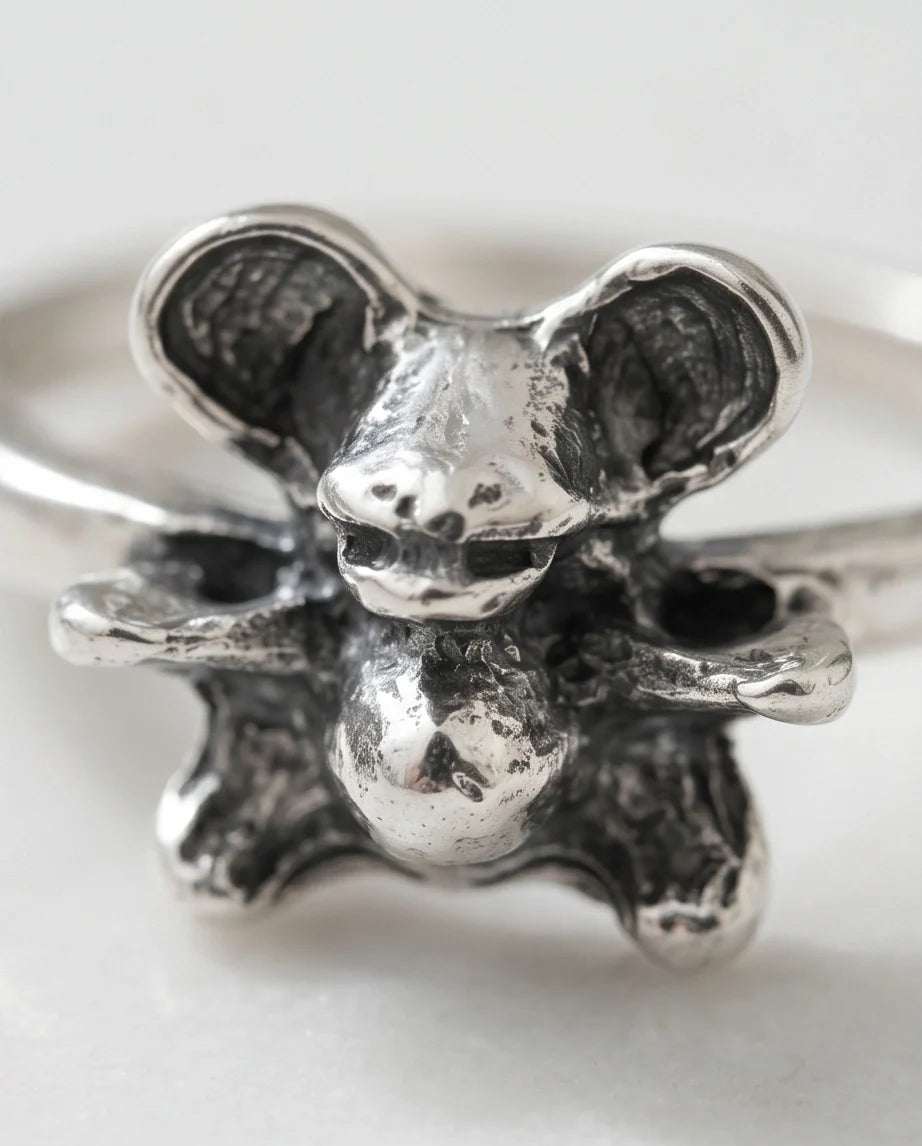 Vintage Silver Teddy Bear Statement Ring