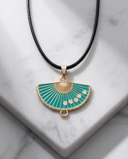 Teal Floral Fan Pendant Necklace