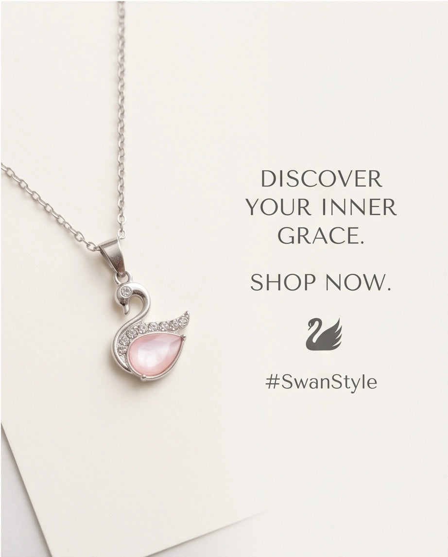 Silver Pink Crystal Swan Pendant Necklace