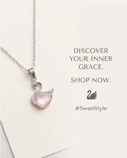 Silver Pink Crystal Swan Pendant Necklace