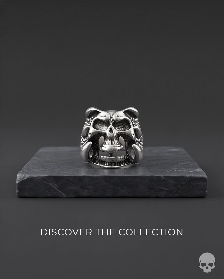 Openwork Cloned Jaw Anatomical Skull Silver Ring