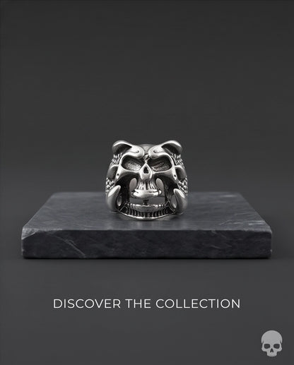 Openwork Cloned Jaw Anatomical Skull Silver Ring