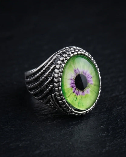 Vintage Sterling Silver Mythic Violet-Green Eye Ring