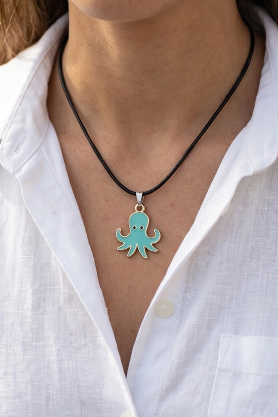 Gold and Turquoise Octopus Pendant Necklace