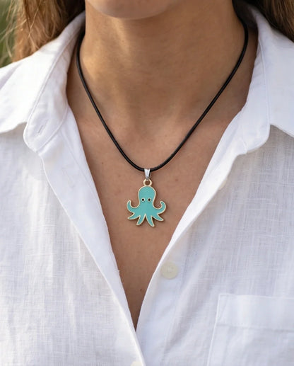 Gold and Turquoise Octopus Pendant Necklace