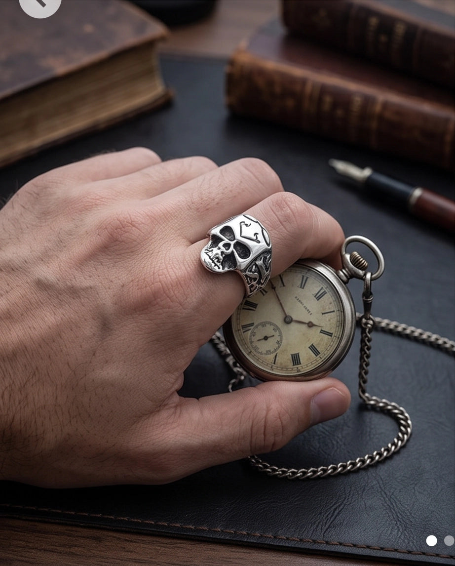 Crowned Tribal Filigree Skull Ring
