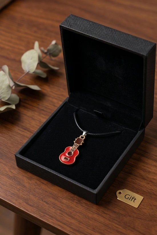 Gold and Red Acoustic Guitar Necklace