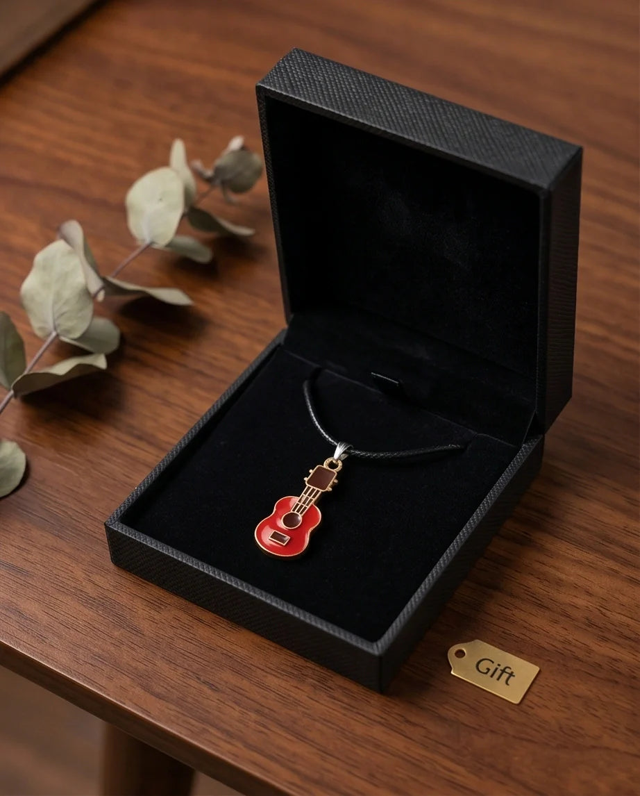 Gold and Red Acoustic Guitar Necklace
