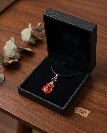 Gold and Red Acoustic Guitar Necklace