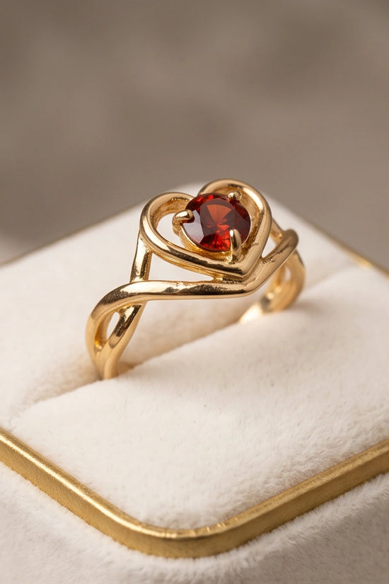 Gold Ruby Heart Openwork Statement Ring