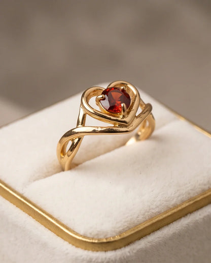 Gold Ruby Heart Openwork Statement Ring