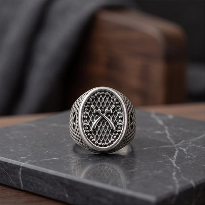 Crossed Scimitars Mesh Signet Ring
