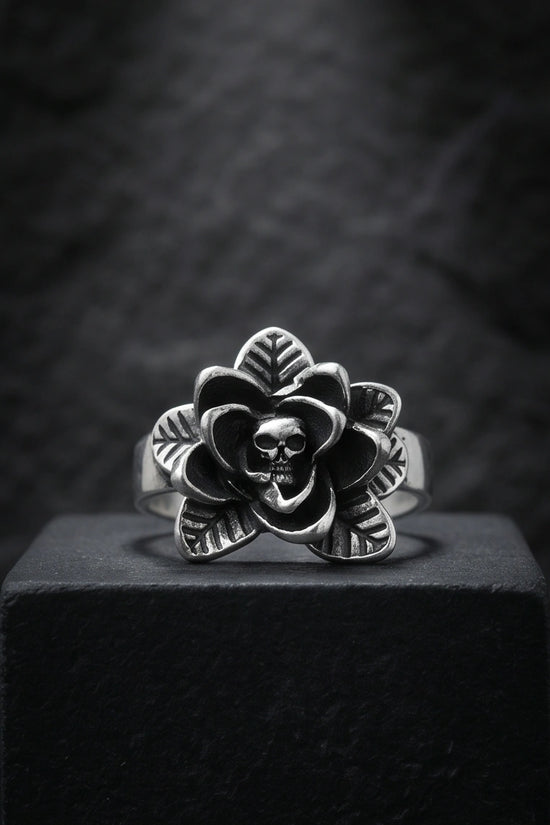 Gothic Sterling Silver Skull Rose Ring