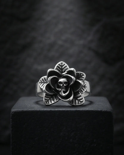 Gothic Sterling Silver Skull Rose Ring