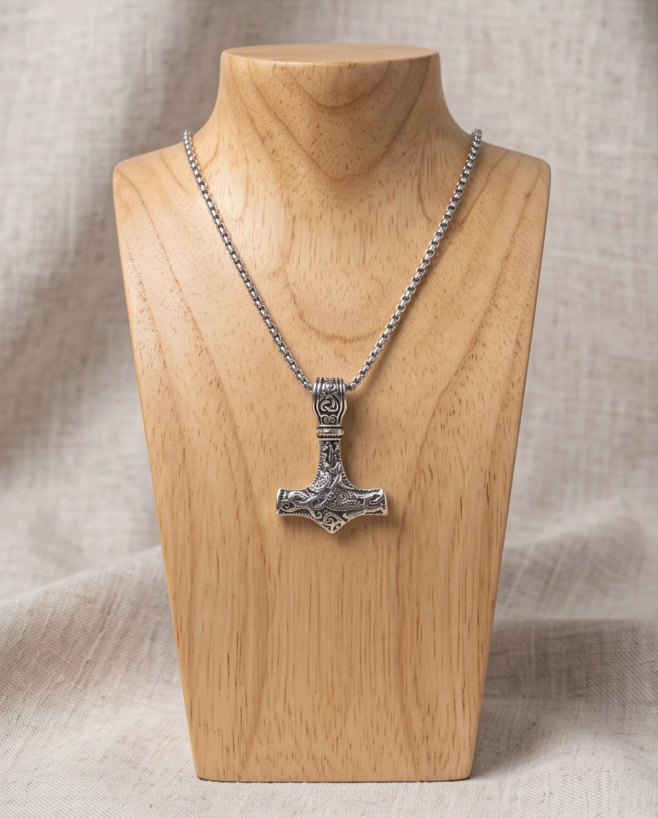 Silver Mjölnir Thor's Hammer Pendant Necklace