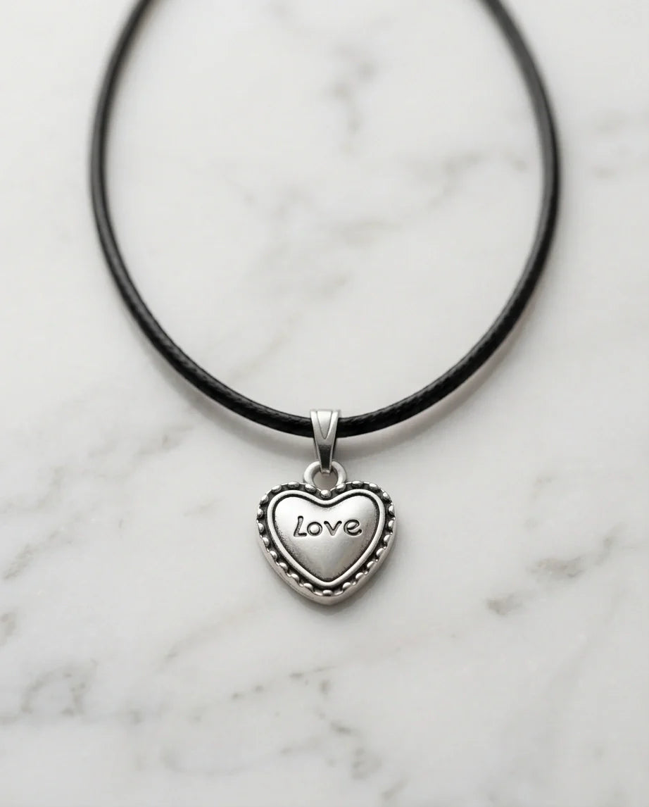 Silver Beaded Edge Love Heart Necklace