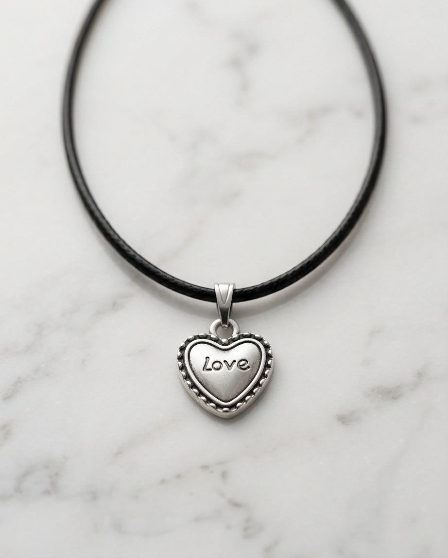 Silver Beaded Edge Love Heart Necklace