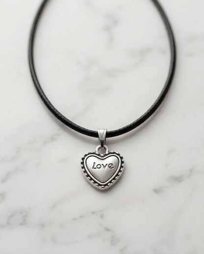 Silver Beaded Edge Love Heart Necklace