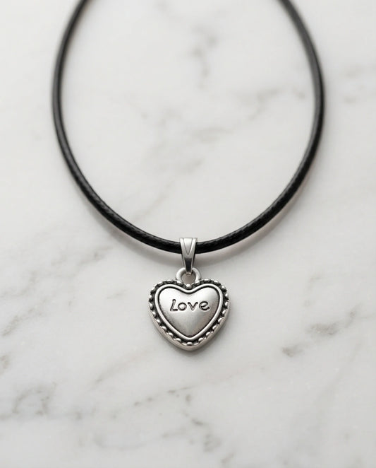 Silver Beaded Edge Love Heart Necklace