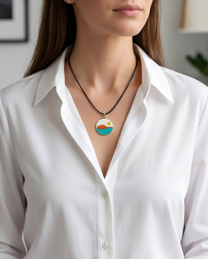 Minimalist Landscape Medallion Cord Necklace