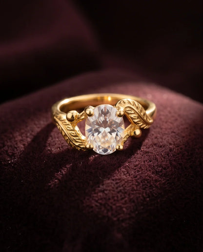 Golden Crystal Moissanite Botanical Leaf Ring