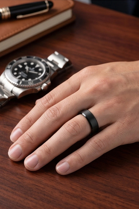 Minimalist Matte Black Beveled Band Ring