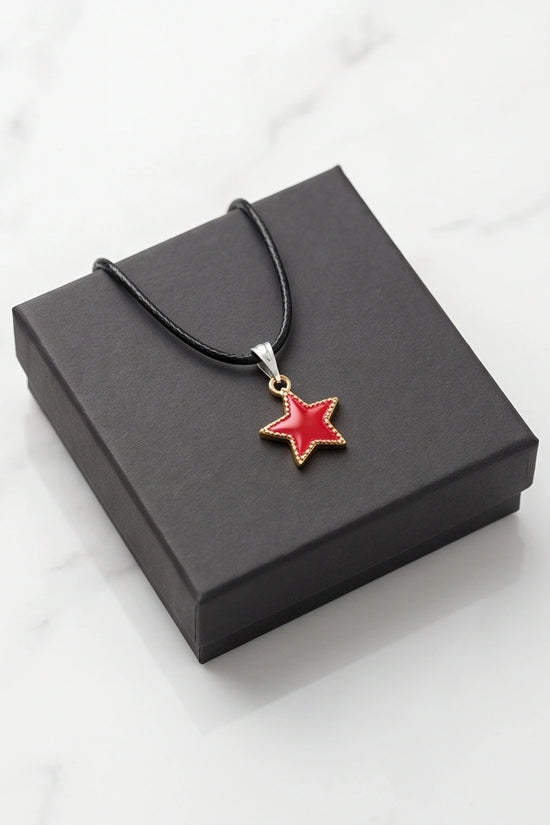 Vibrant Red Star Enamel Pendant Necklace