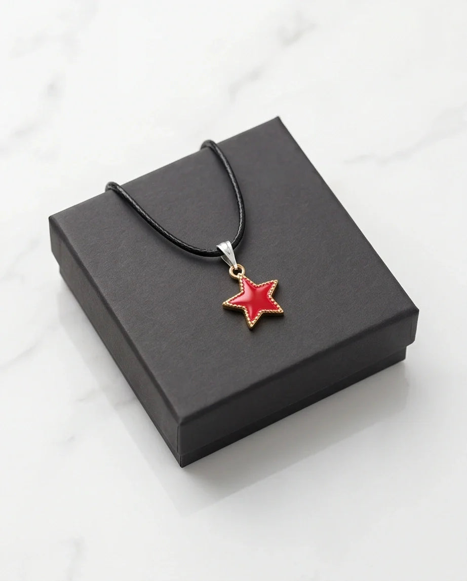 Vibrant Red Star Enamel Pendant Necklace