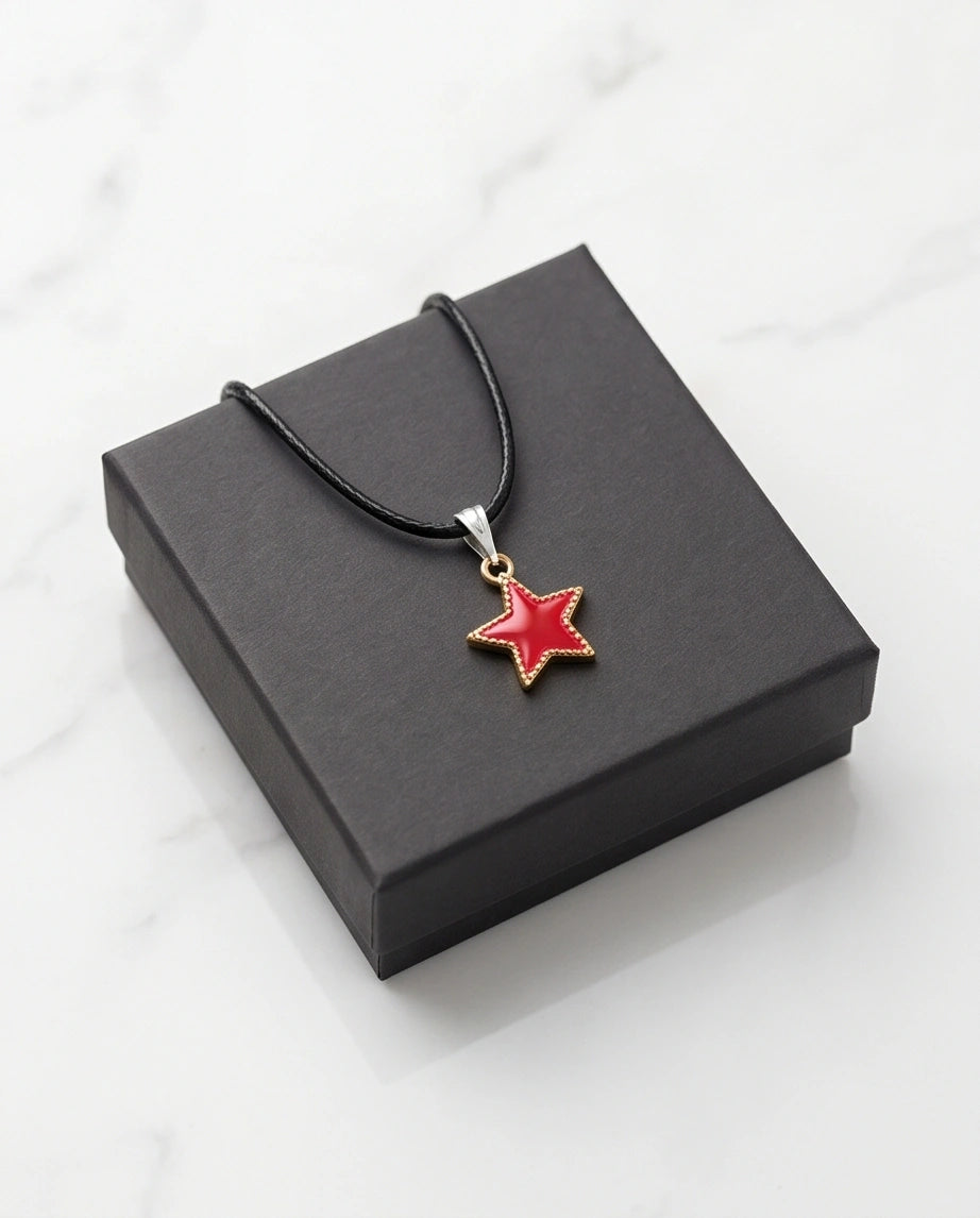 Vibrant Red Star Enamel Pendant Necklace
