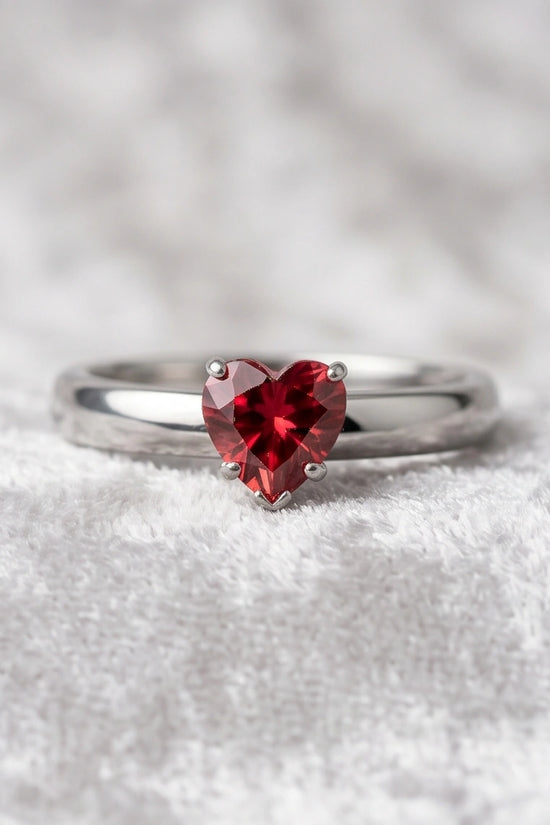 Sterling Silver Heart-Cut Crimson Ruby Solitaire Ring