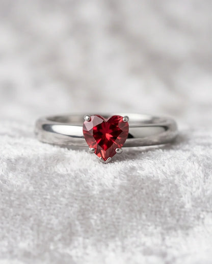 Sterling Silver Heart-Cut Crimson Ruby Solitaire Ring