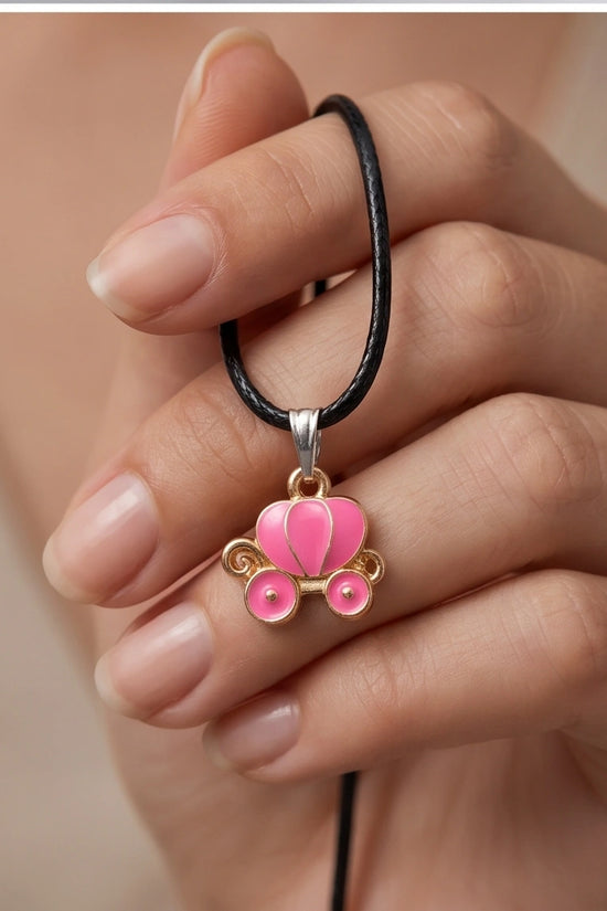 Pink Cinderella Pumpkin Carriage Enamel Pendant Necklace