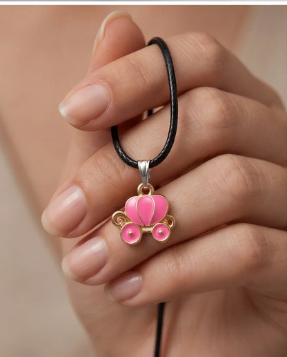Pink Cinderella Pumpkin Carriage Enamel Pendant Necklace