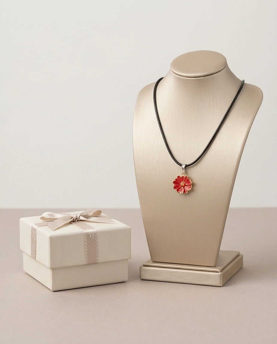 Gold and Red Marigold Pendant Necklace