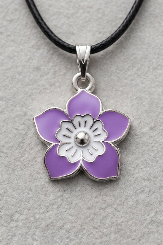 Delicate Lavender and White Layered Floral Enamel Pendant Necklace