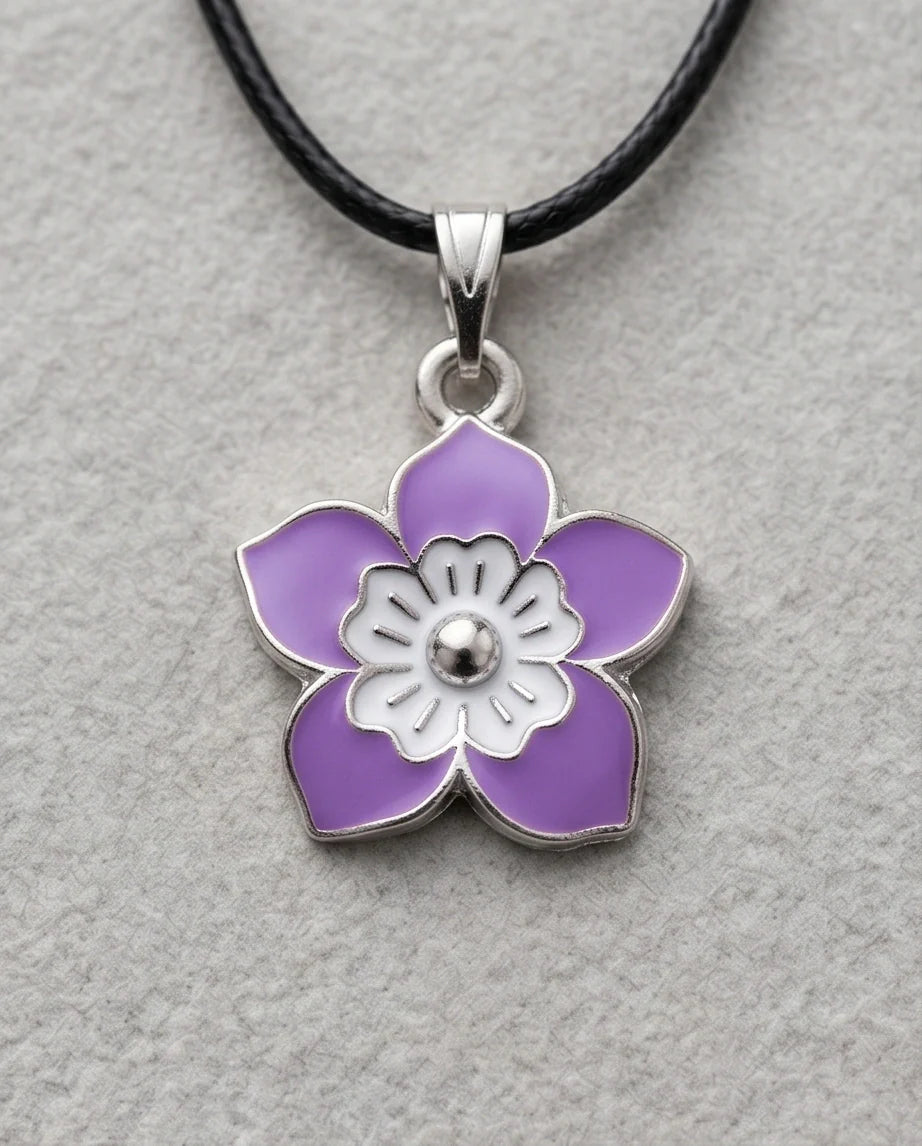 Delicate Lavender and White Layered Floral Enamel Pendant Necklace