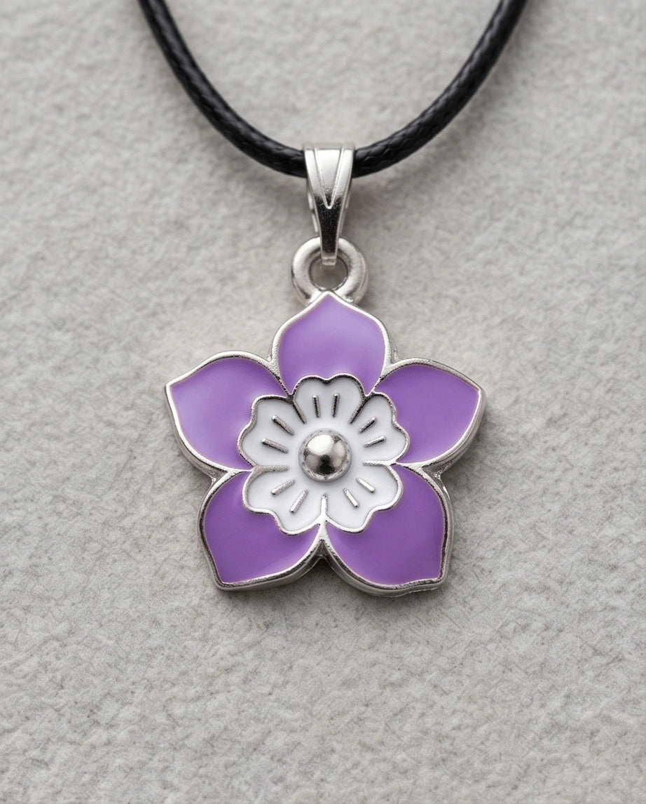 Delicate Lavender and White Layered Floral Enamel Pendant Necklace