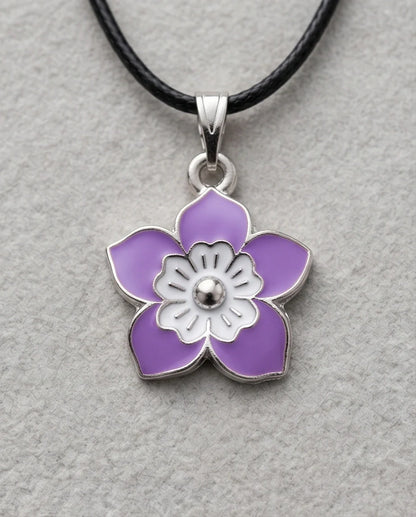 Delicate Lavender and White Layered Floral Enamel Pendant Necklace