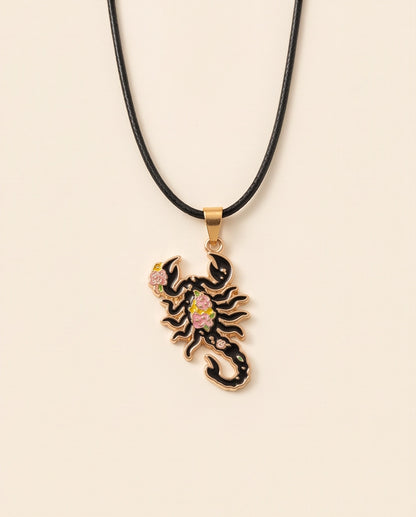 Gold Floral Scorpion Enamel Chain Necklace