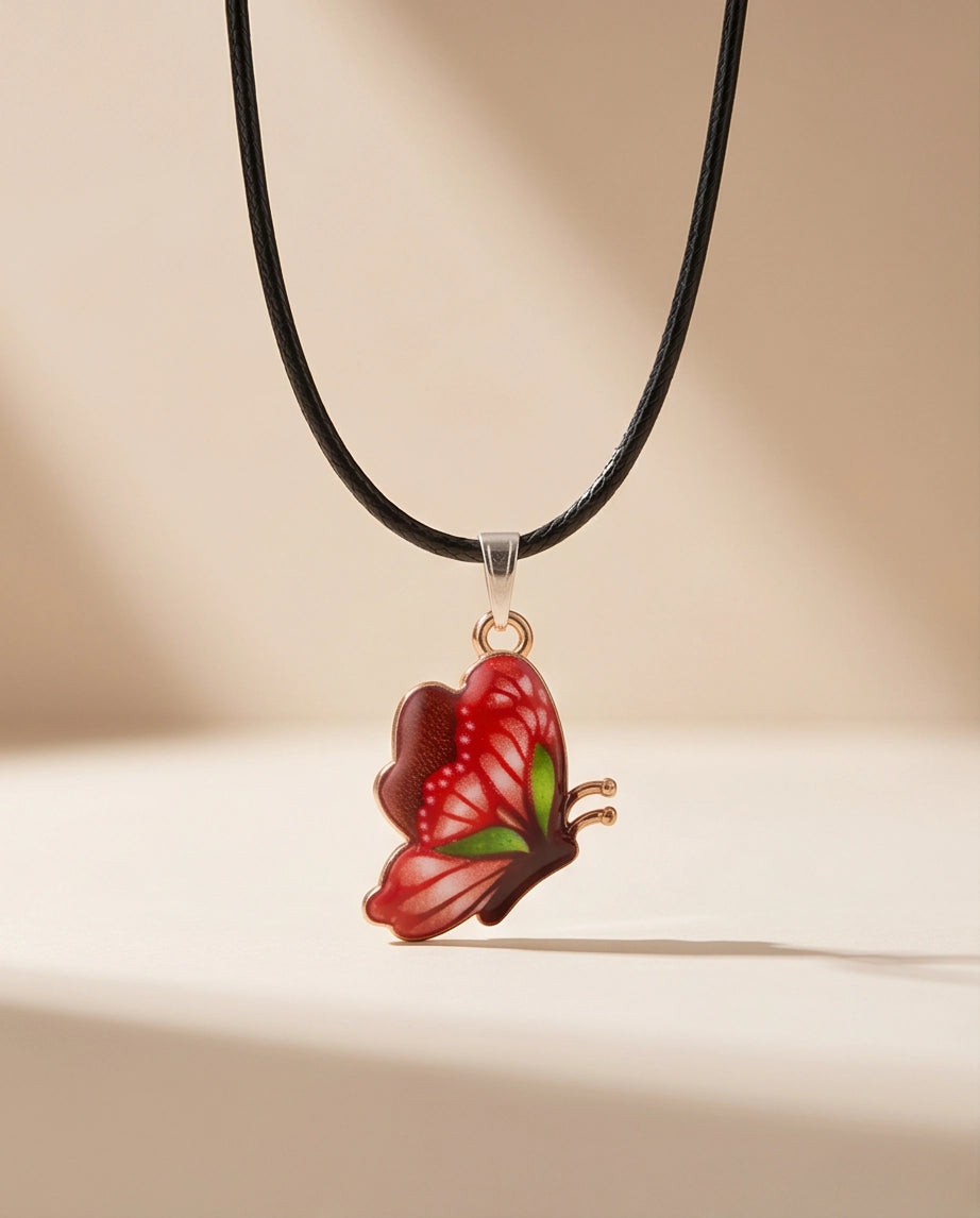 Red & Black Butterfly Cord Necklace